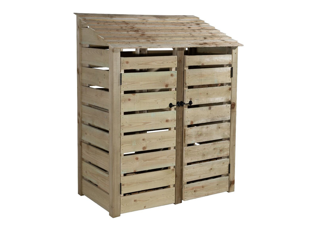 Slatted Wooden Log Store with Door and Shelf W-146cm, H-126cm or 180cm, D-88cm