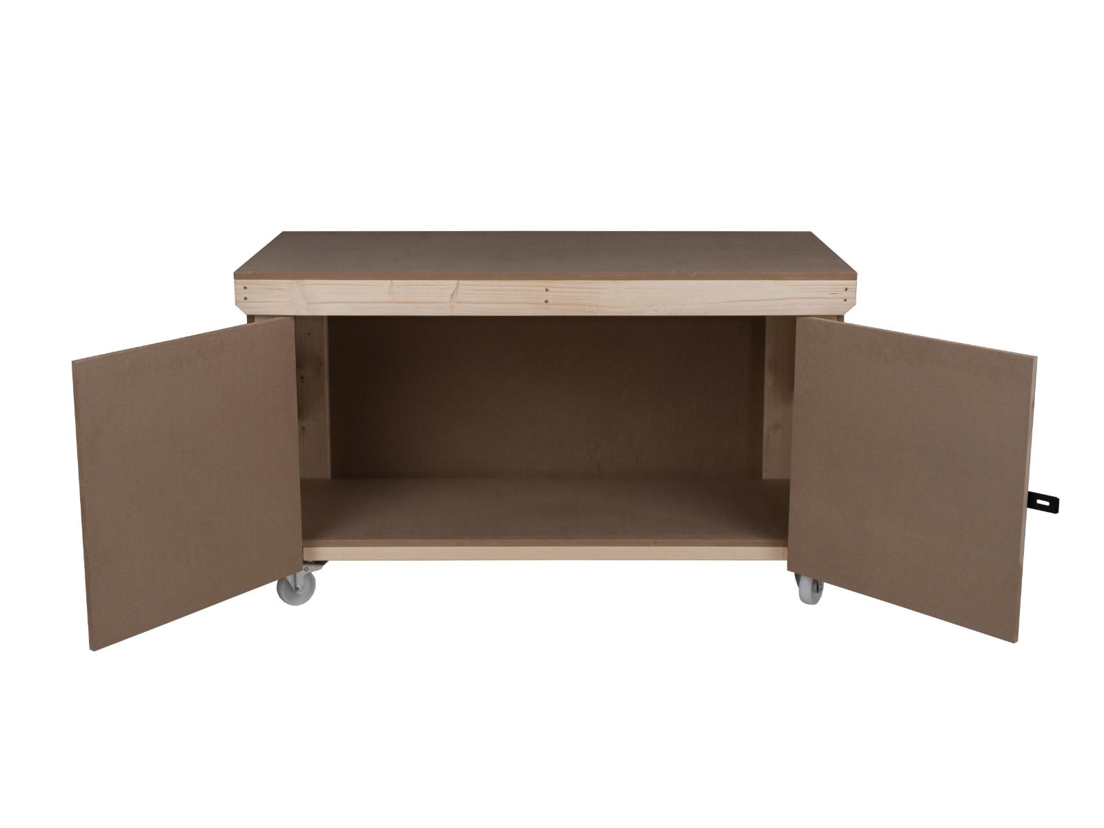 Wooden MDF Top Workbench With Lockable Cupboard (V.9) with wheels