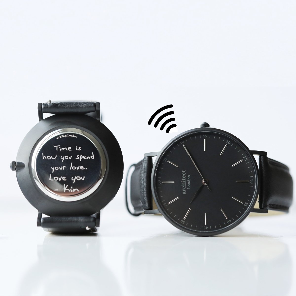 Men's Architect Minimalist Contactless Payment Watch, Jet Black Strap, With Personalised Own Handwriting Engraving