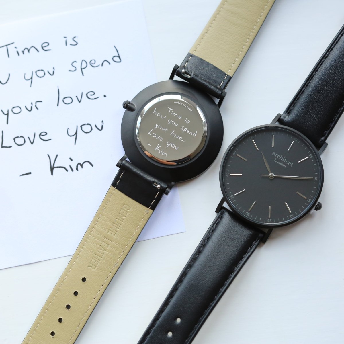 Men's Architect Minimalist Contactless Payment Watch, Jet Black Strap, With Personalised Own Handwriting Engraving