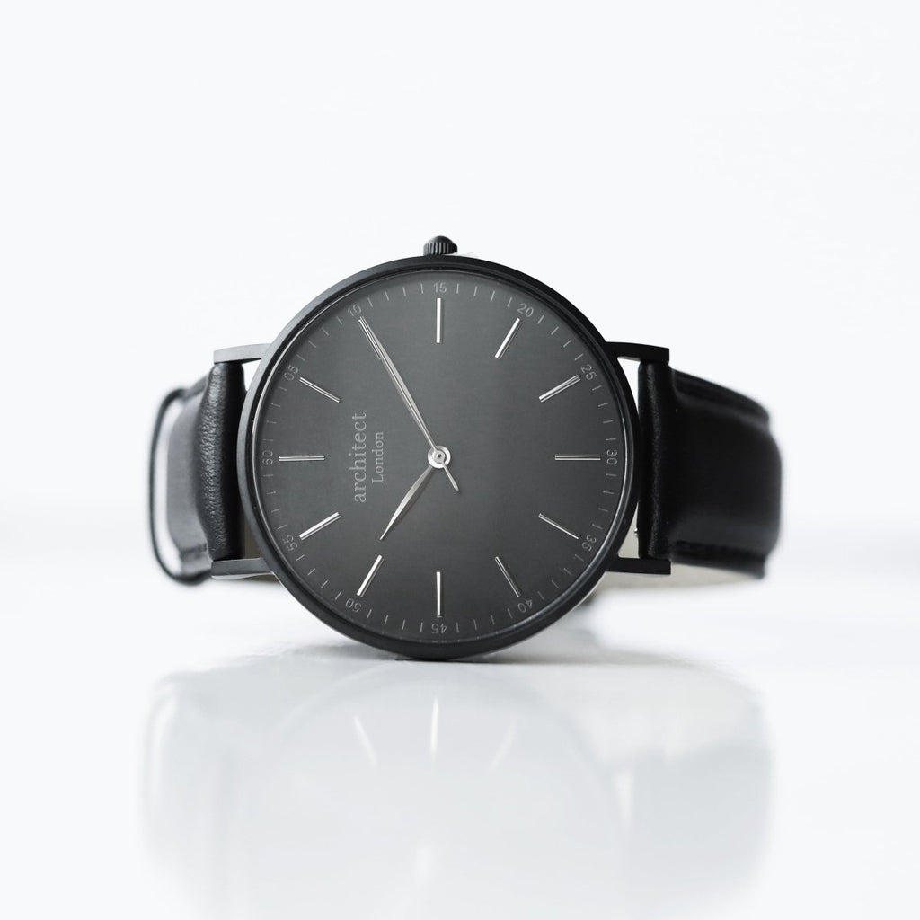 Men's Architect Minimalist Contactless Payment Watch, Jet Black Strap, With Personalised Own Handwriting Engraving