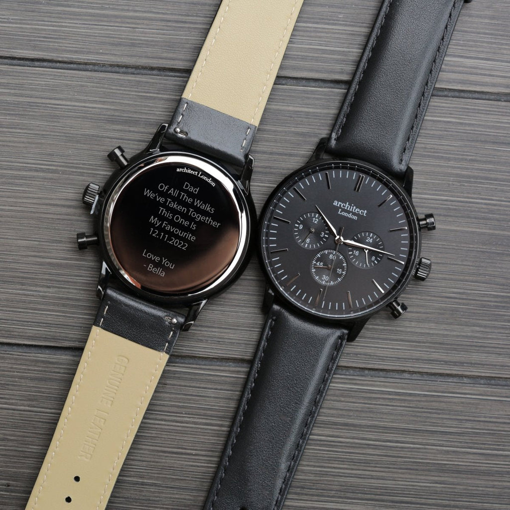Men's Architect Motivator In Black With Black Strap - Modern Font Engraving