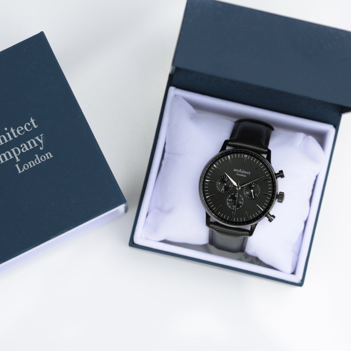 Men's Architect Motivator In Black With Black Strap - Modern Font Engraving