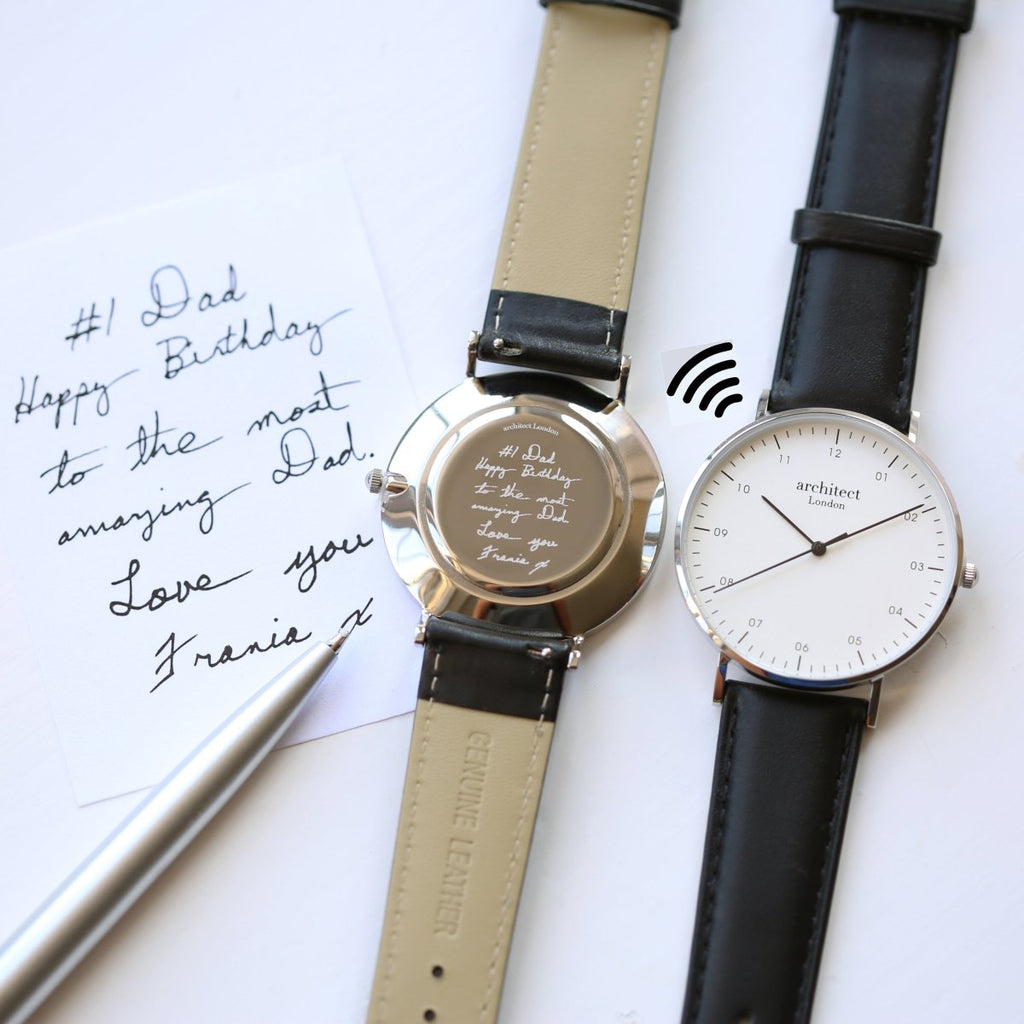 Men's Architect Zephr Contactless Payment Watch, Jet Black Strap, With Personalised Own Handwriting Engraving