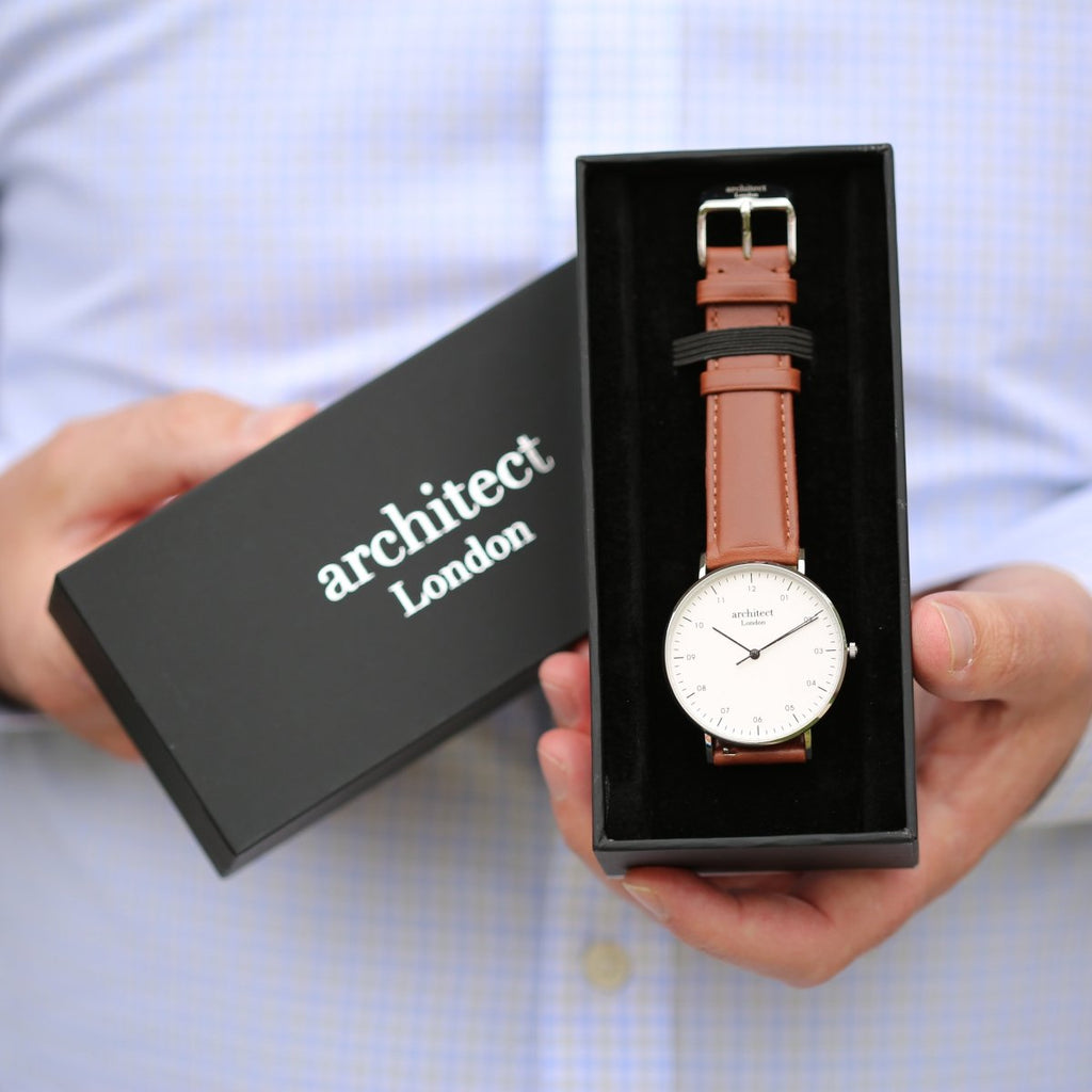 Men's Architect Zephr Contactless Payment Watch, , Walnut Strap, With Personalised Own Handwriting Engraving