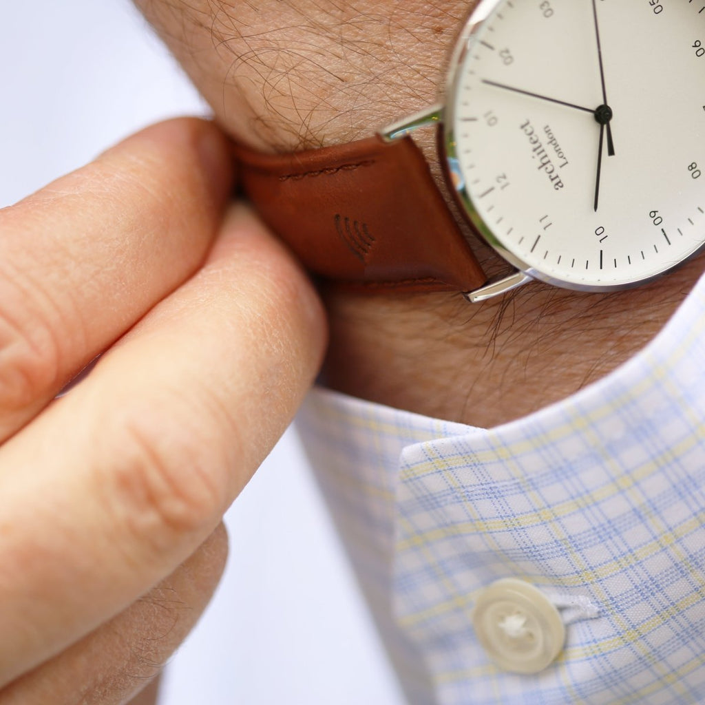 Men's Architect Zephr Contactless Payment Watch, , Walnut Strap, With Personalised Own Handwriting Engraving
