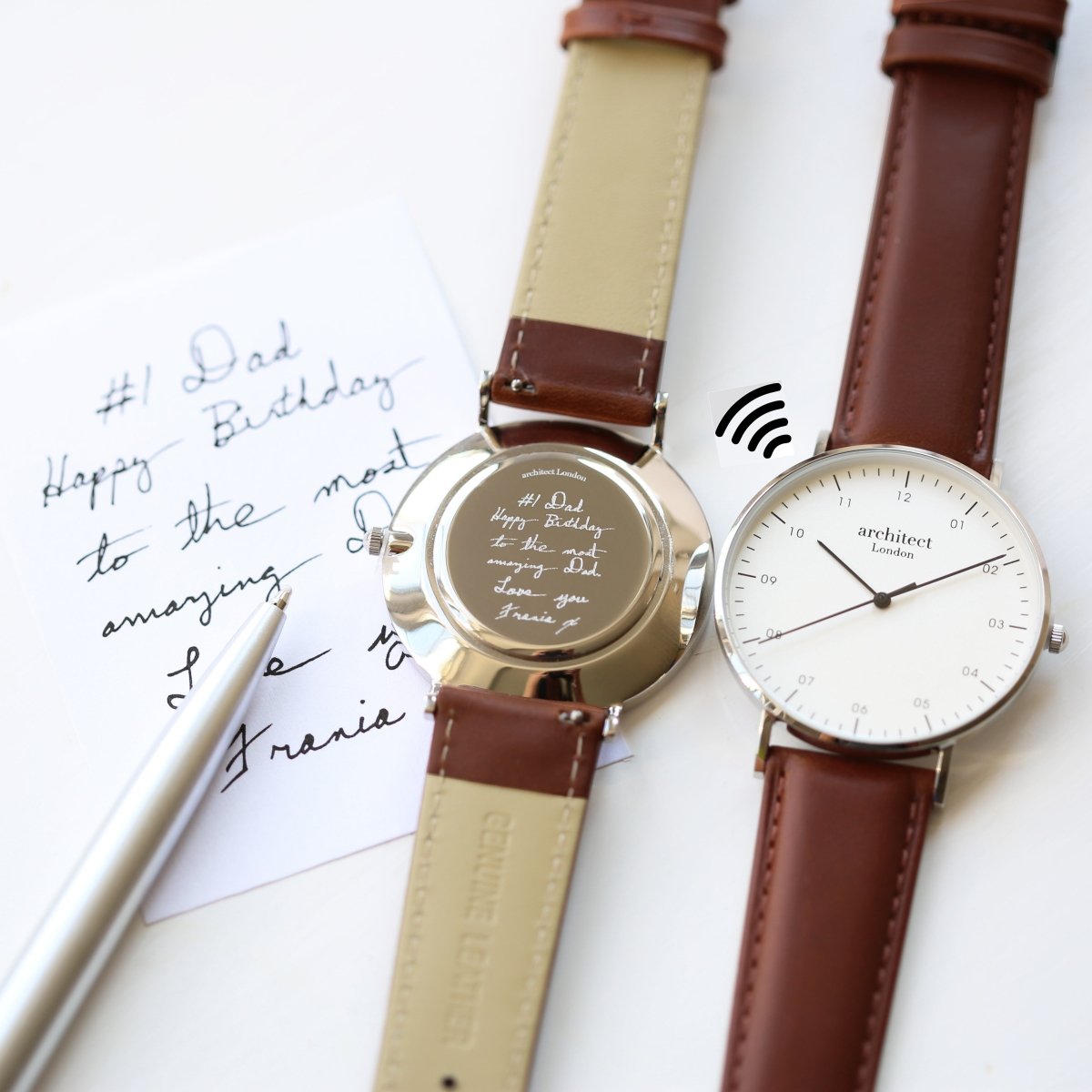 Men's Architect Zephr Contactless Payment Watch, , Walnut Strap, With Personalised Own Handwriting Engraving