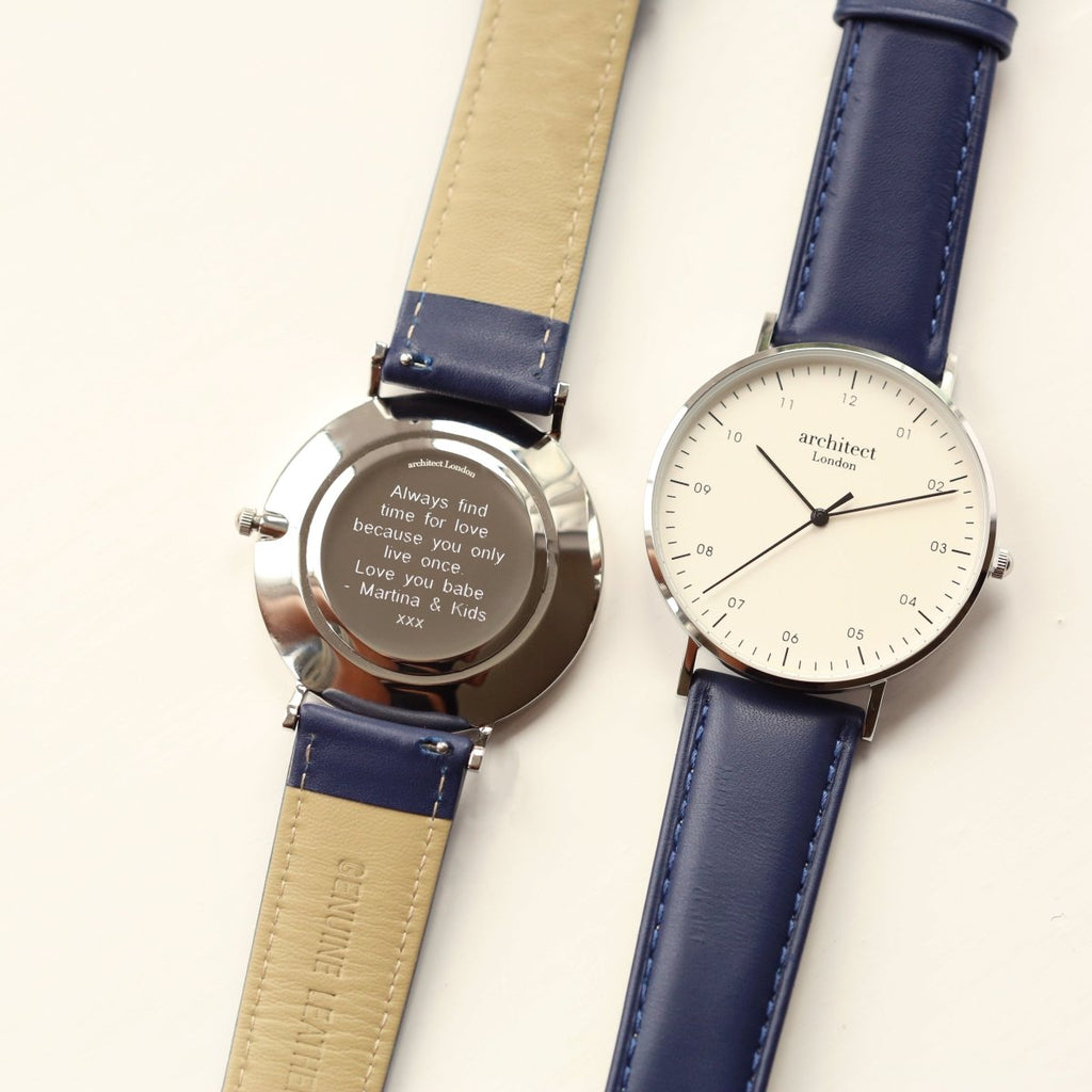 Modern Font Engraving - Men's Architect Zephyr, Admiral Blue Strap