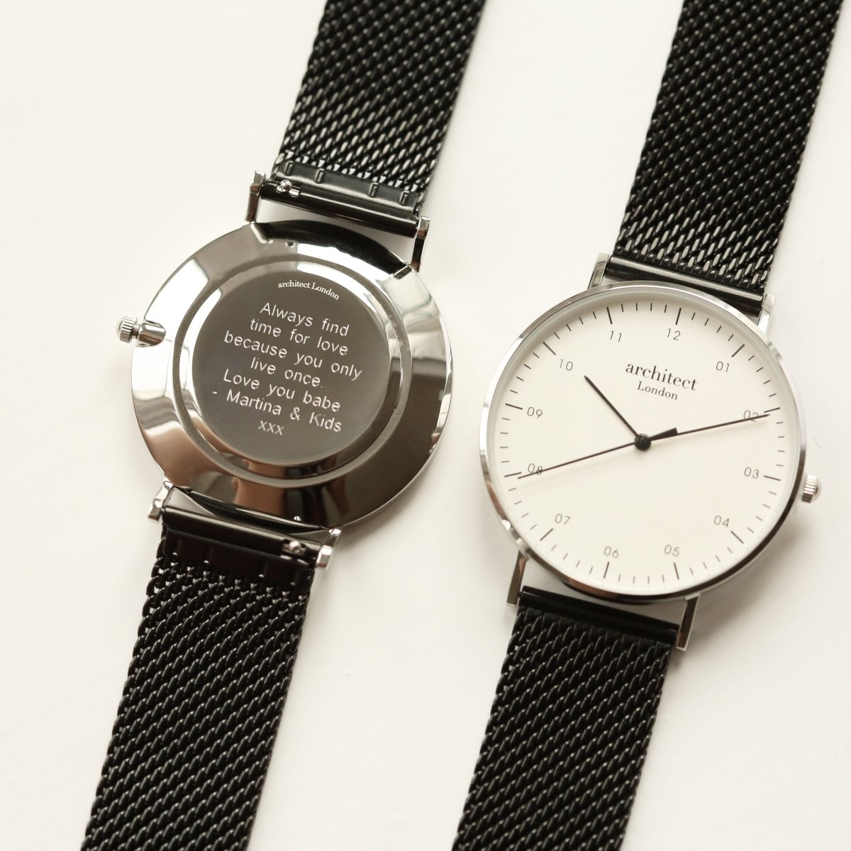 Modern Font Engraving - Men's Architect Zephyr, Pitch Black Mesh Strap