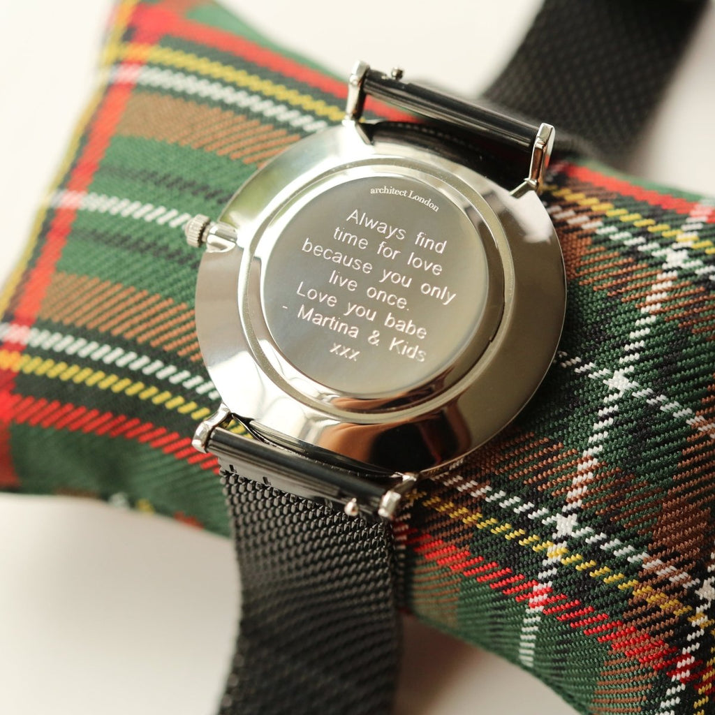 Modern Font Engraving - Men's Architect Zephyr, Pitch Black Mesh Strap