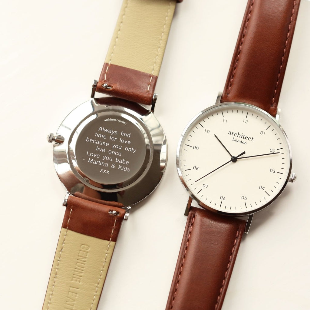 Modern Font Engraving - Men's Architect Zephyr, Walnut Strap