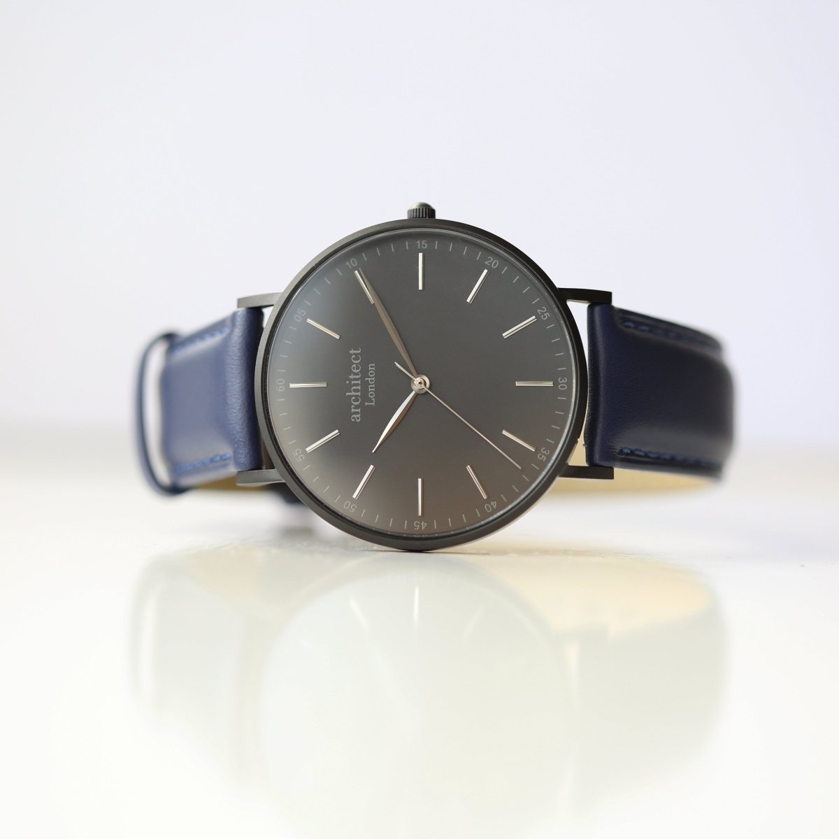 Modern Font Engraving - Men's Minimalist Watch, Admiral Blue Strap