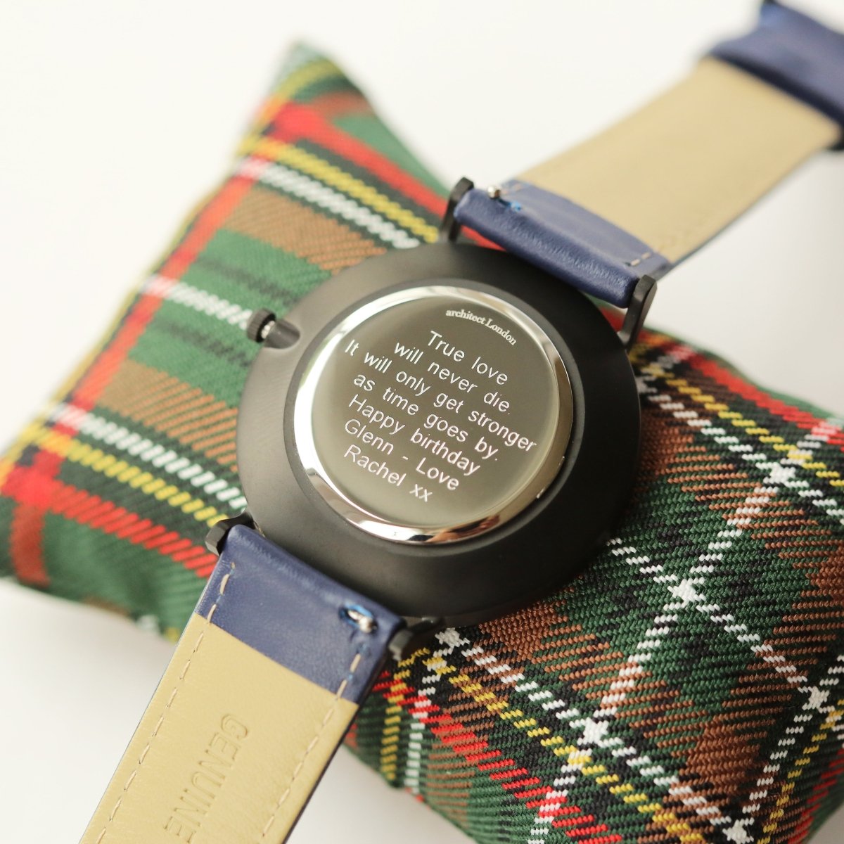 Modern Font Engraving - Men's Minimalist Watch, Admiral Blue Strap
