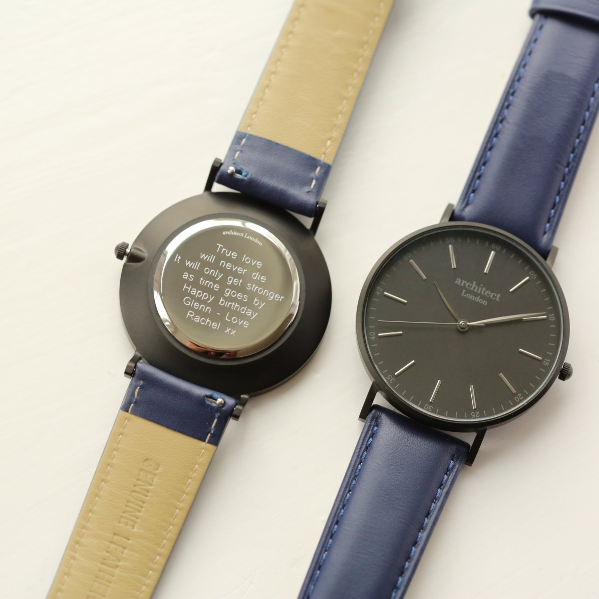 Modern Font Engraving - Men's Minimalist Watch, Admiral Blue Strap