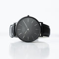 Modern Font Engraving - Men's Minimalist Watch, Jet Black Strap
