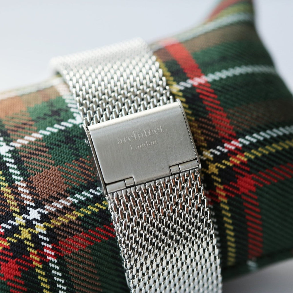 Modern Font Engraving - Men's Minimalist Watch, Steel Silver Mesh Strap