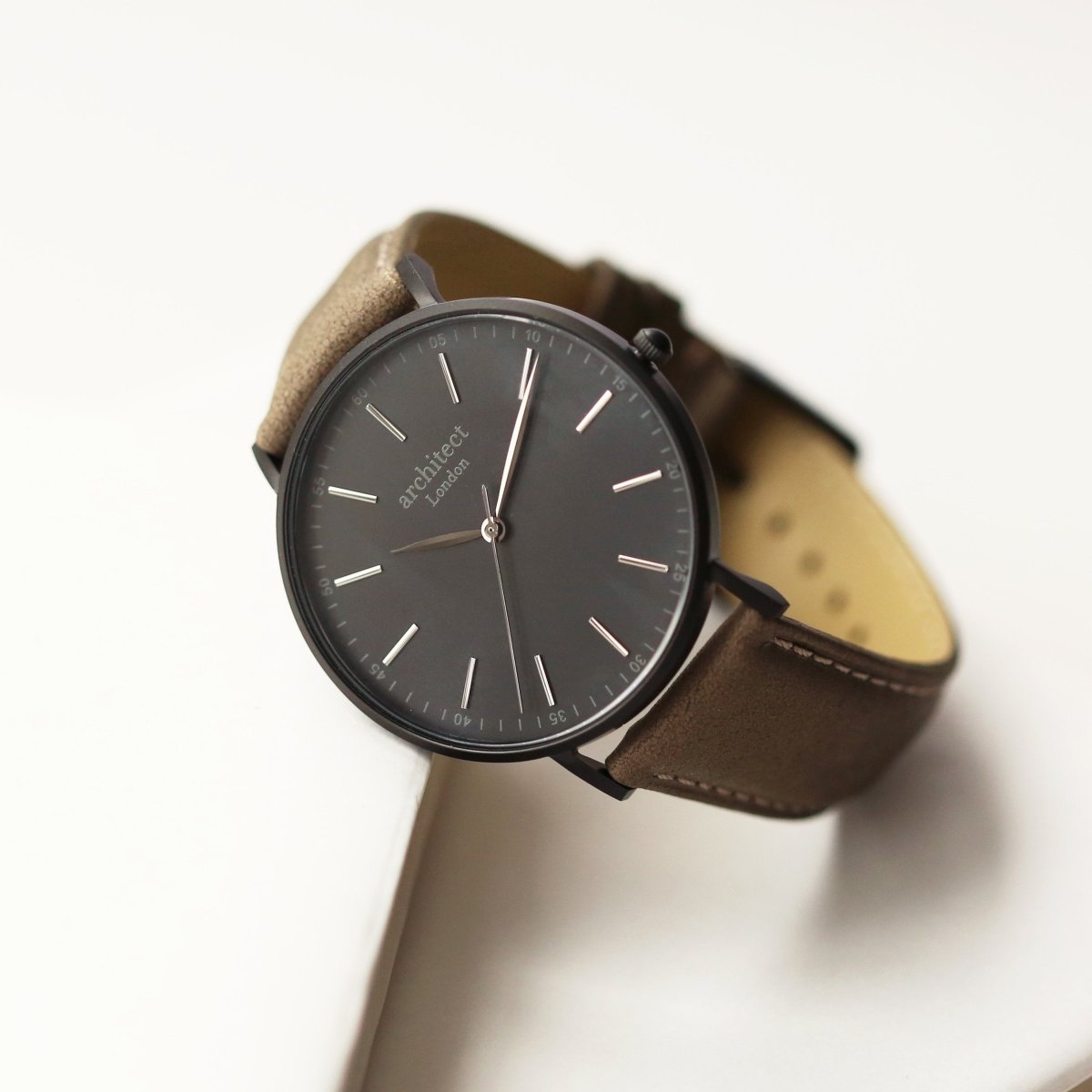 Modern Font Engraving - Men's Minimalist Watch, Urban Grey Strap