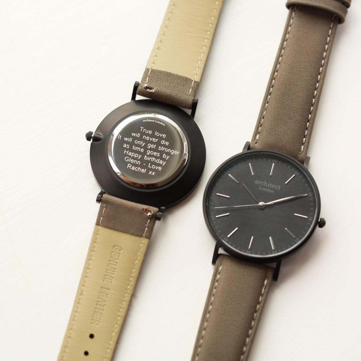 Modern Font Engraving - Men's Minimalist Watch, Urban Grey Strap
