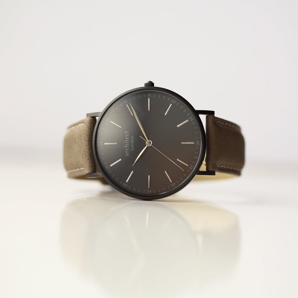 Modern Font Engraving - Men's Minimalist Watch, Urban Grey Strap