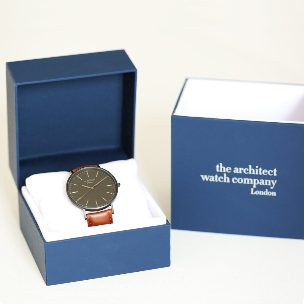 Modern Font Engraving - Men's Minimalist Watch, Walnut Strap