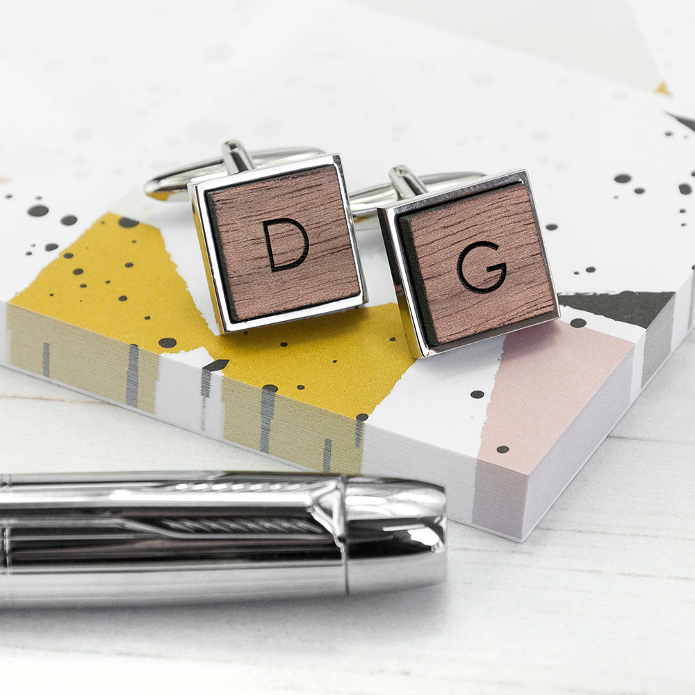 Personalised Monogram Engraved Square Walnut Cufflinks