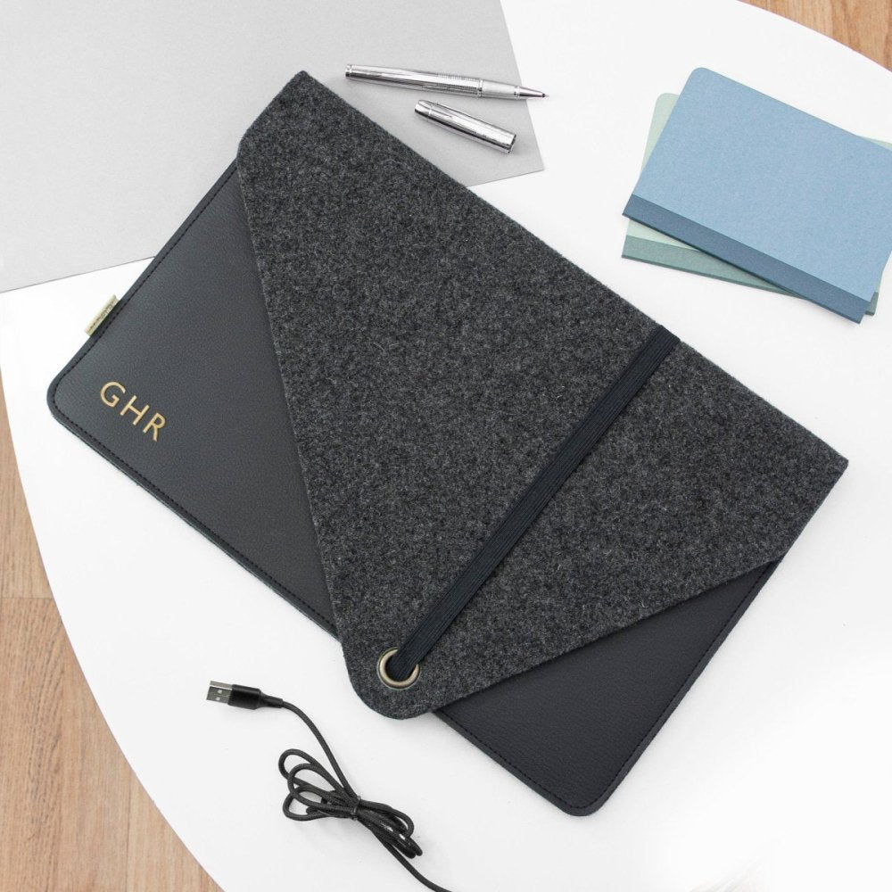 Monogrammed Black Vegan Apple Leather Laptop Sleeve - 13 Inch