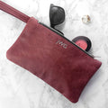 Monogrammed Burgundy Leather Clutch Bag