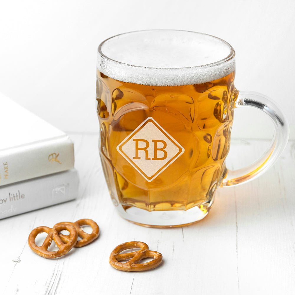Monogrammed Diamond Initials Dimpled Beer Glass