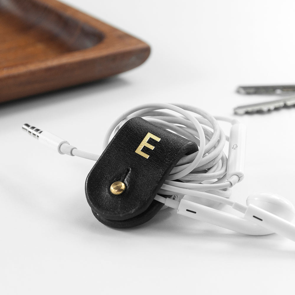 Personalised Monogrammed Leather Earphones Holder
