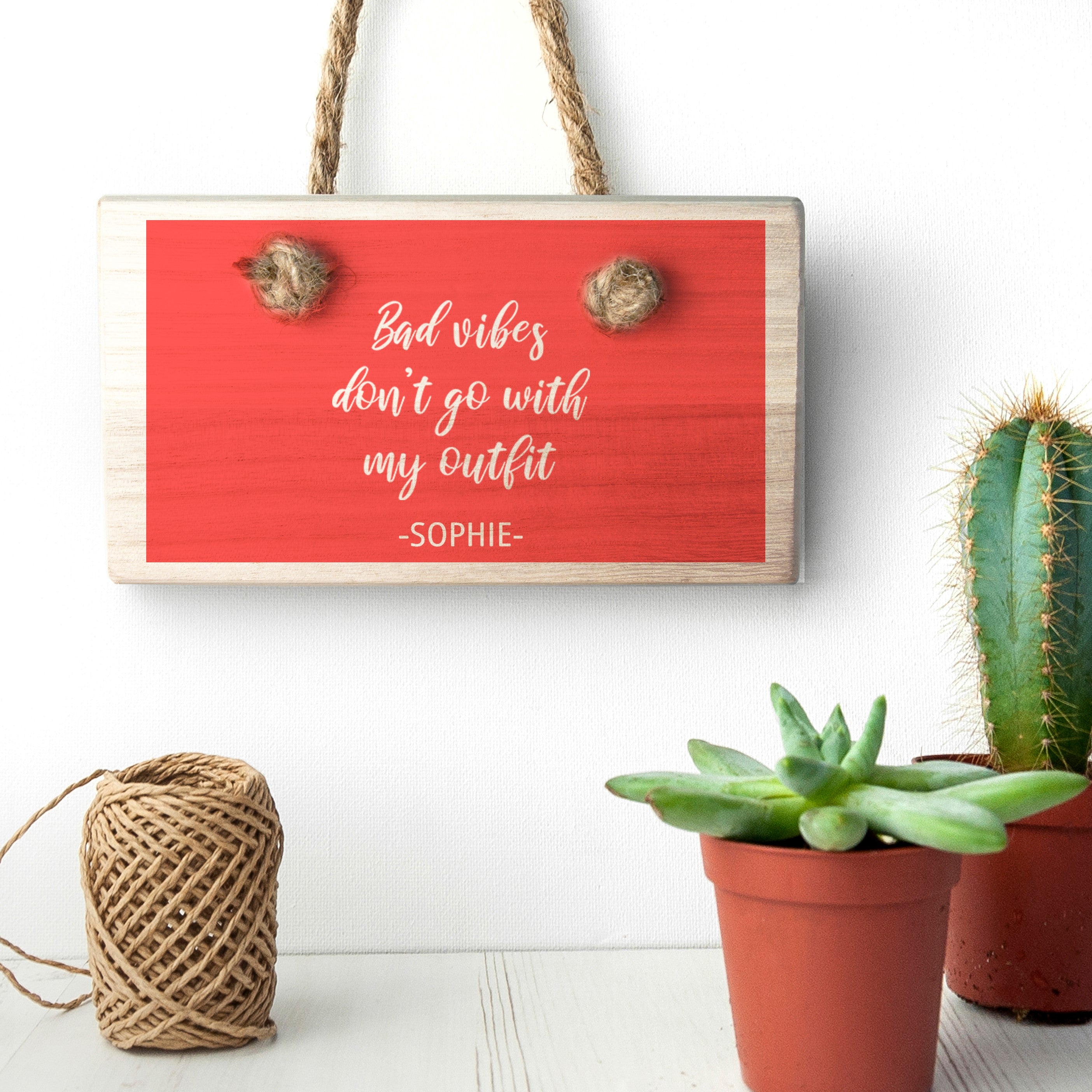 Personalised No Bad Vibes Wooden Hanging Sign