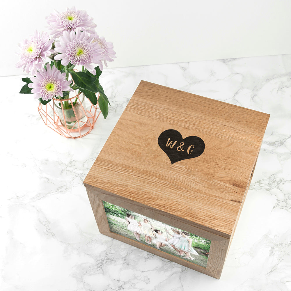 Monogrammed Oak Photo Keepsake Box