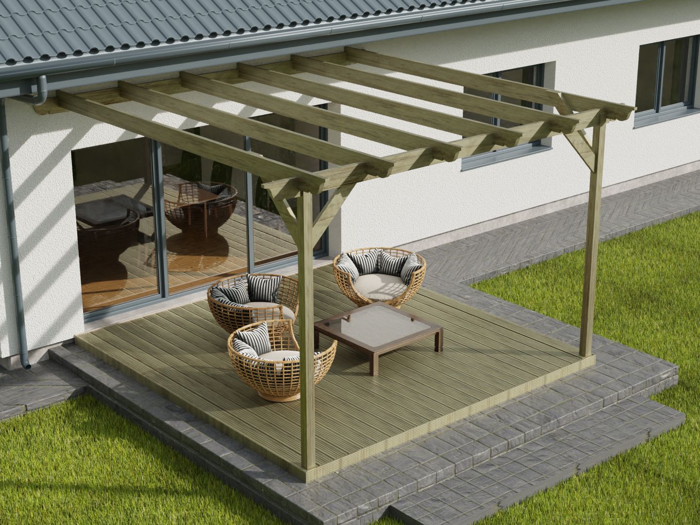 Wall Mounted Pergola and Decking Kit Ovolo Design