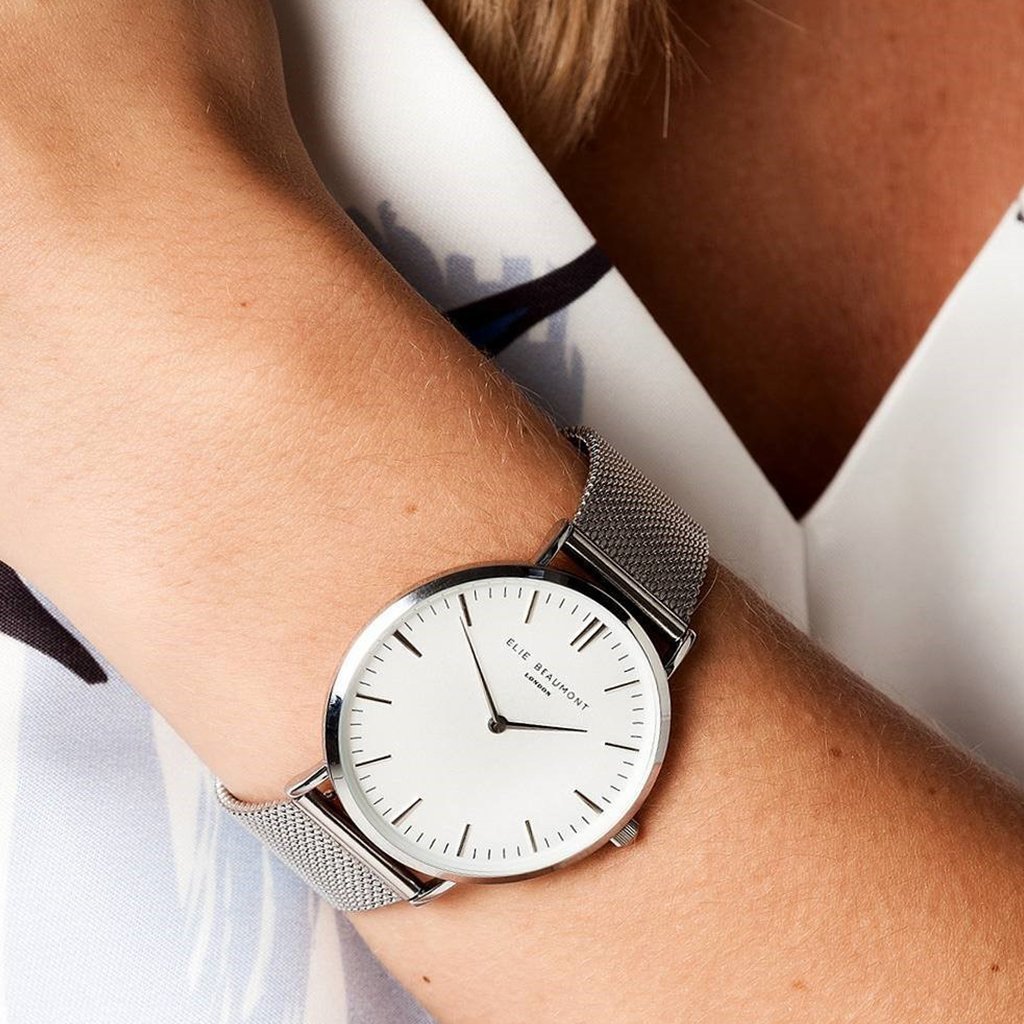 Own Handwriting Elie Beaumont Of London Mesh Strap White Dial Ladies Watch