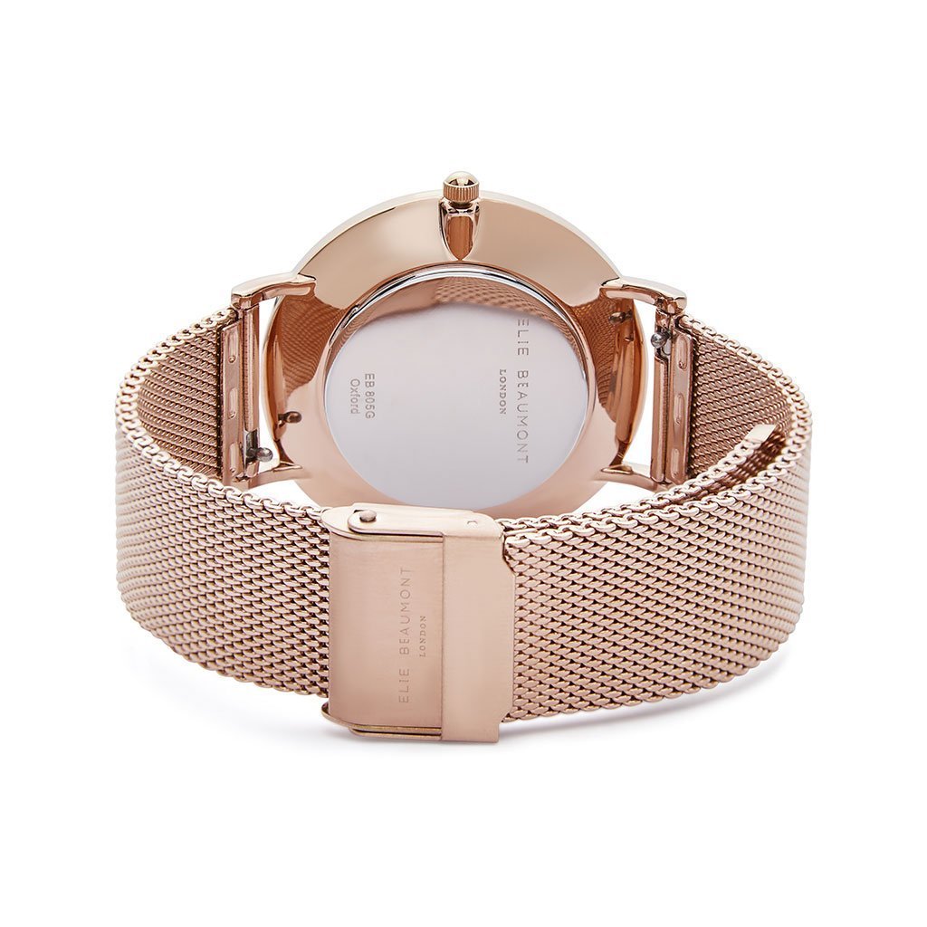 Own Handwriting Engraved Elie Beaumont Ladies Watch Rose Gold White Dial