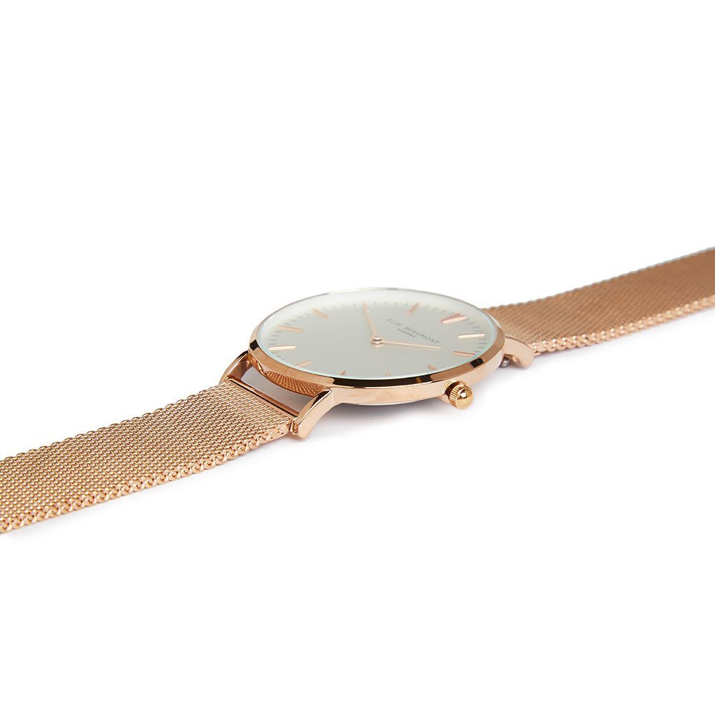 Own Handwriting Engraved Elie Beaumont Ladies Watch Rose Gold White Dial