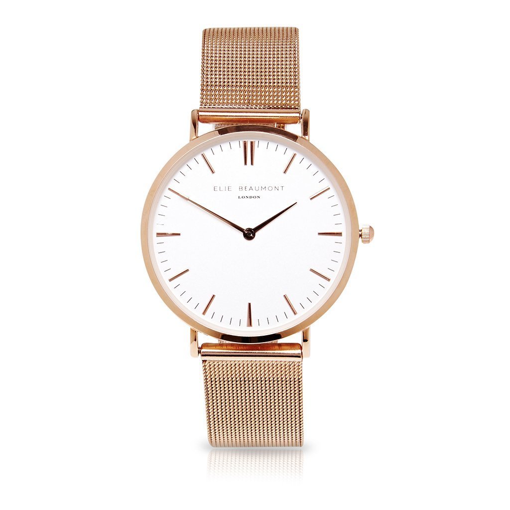 Own Handwriting Engraved Elie Beaumont Ladies Watch Rose Gold White Dial