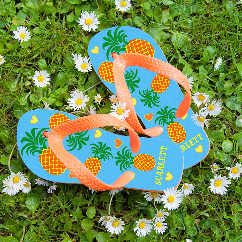 Personalised Partying Pineapples Child's Flip Flops