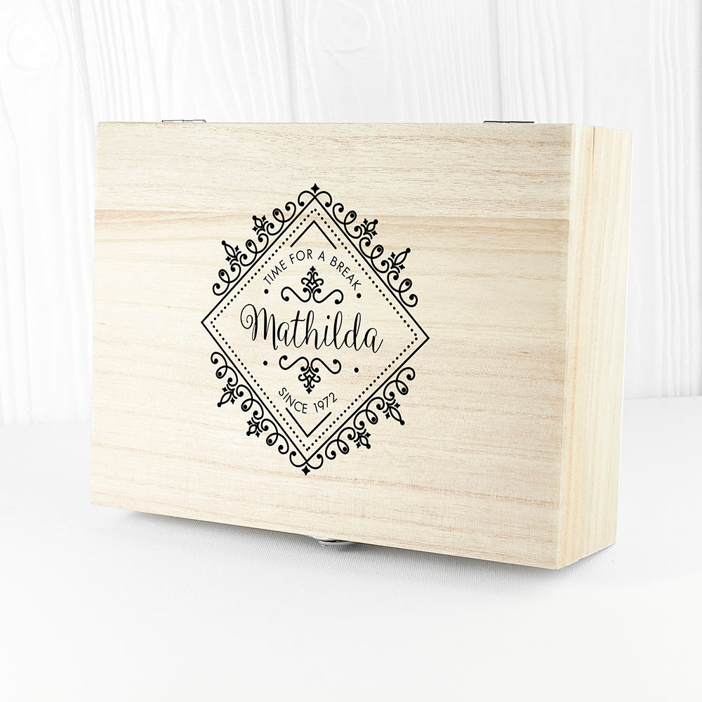 Personalised Time For a Break! Blooming Beautiful Wooden Tea Box