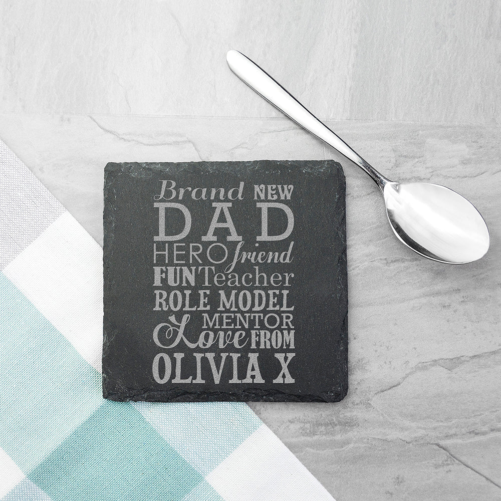 Personalised What A New Dad Means Square Slate Keepsake