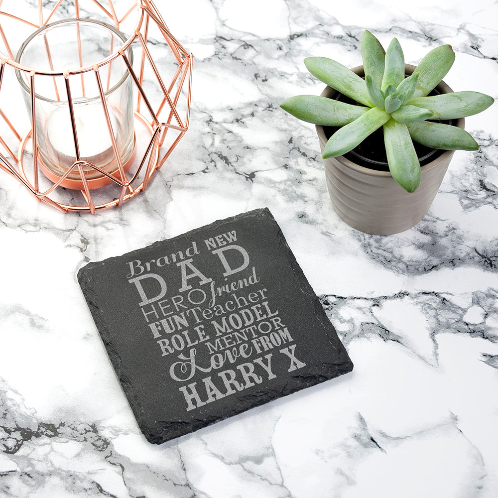 Personalised What A New Dad Means Square Slate Keepsake