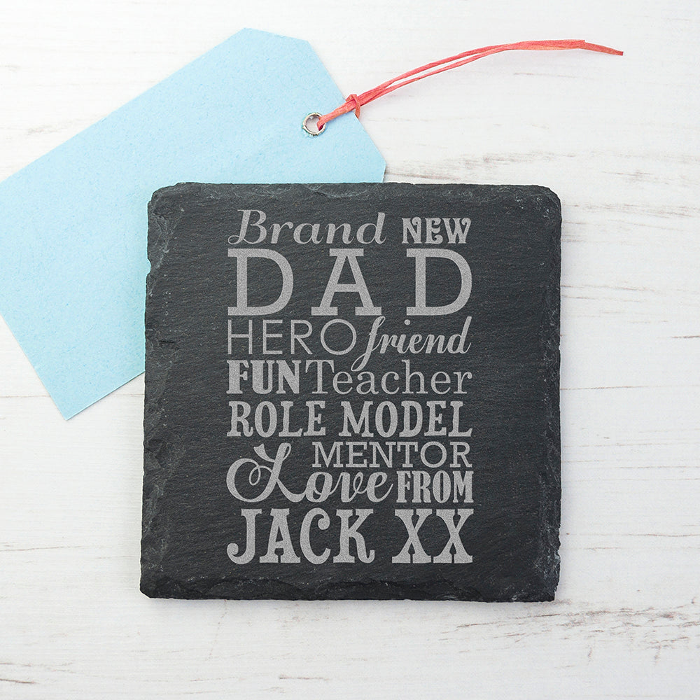 Personalised What A New Dad Means Square Slate Keepsake