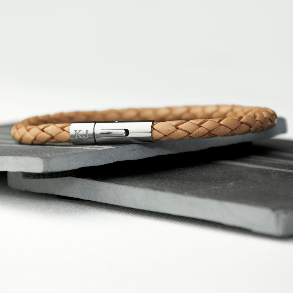Personalised Men's Capsule Tube Woven Bracelet in Tan