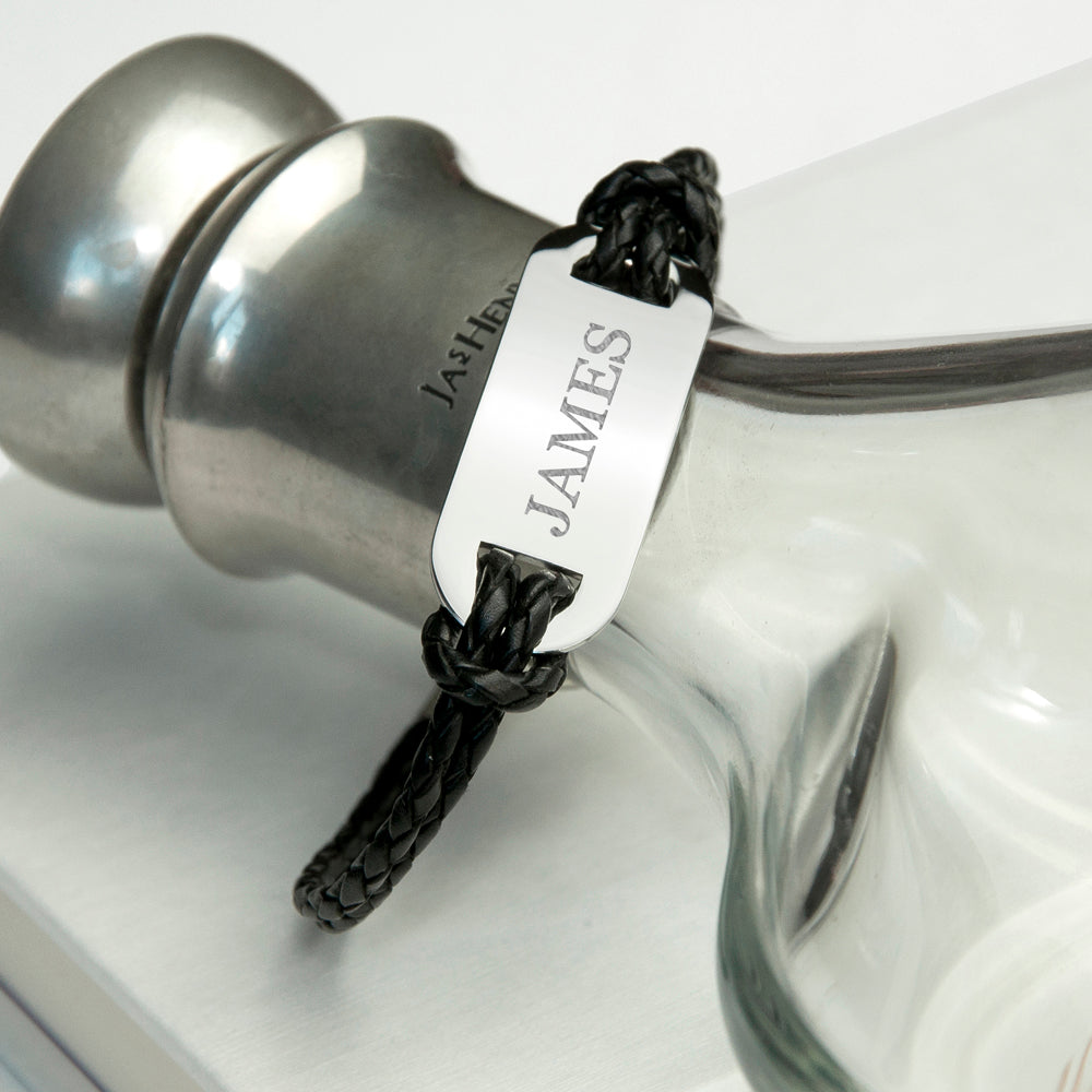 Personalised Men's Statement Leather Bracelet In Black