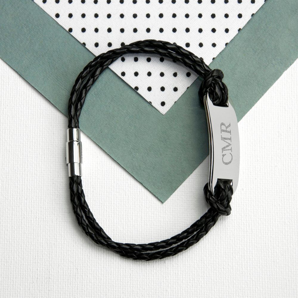 Personalised Men's Statement Leather Bracelet In Black