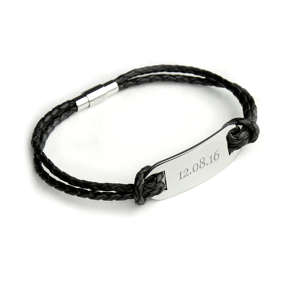 Personalised Men's Statement Leather Bracelet In Black