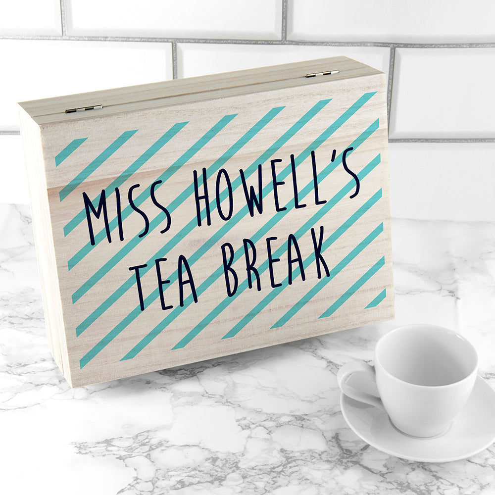 Personalised Teacher's Tea Break Box Stripes Design