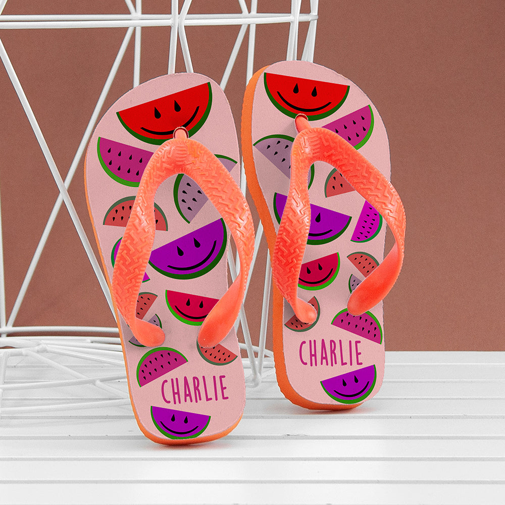 Personalised Wild Watermelon Child's Flip Flops