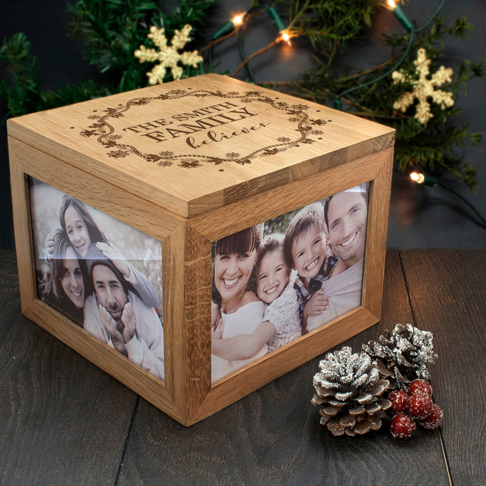 Personalised Our Family Believes Christmas Memory Photo Cube