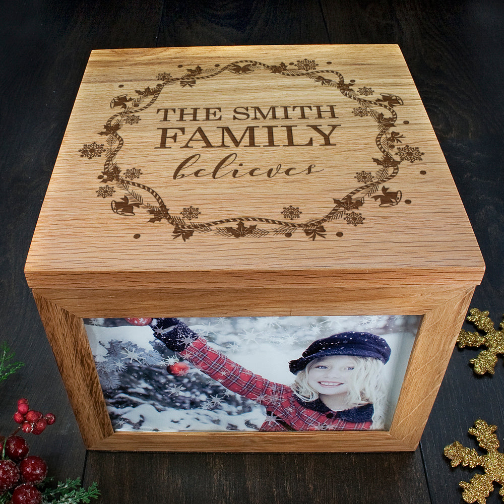 Personalised Our Family Believes Christmas Memory Photo Cube