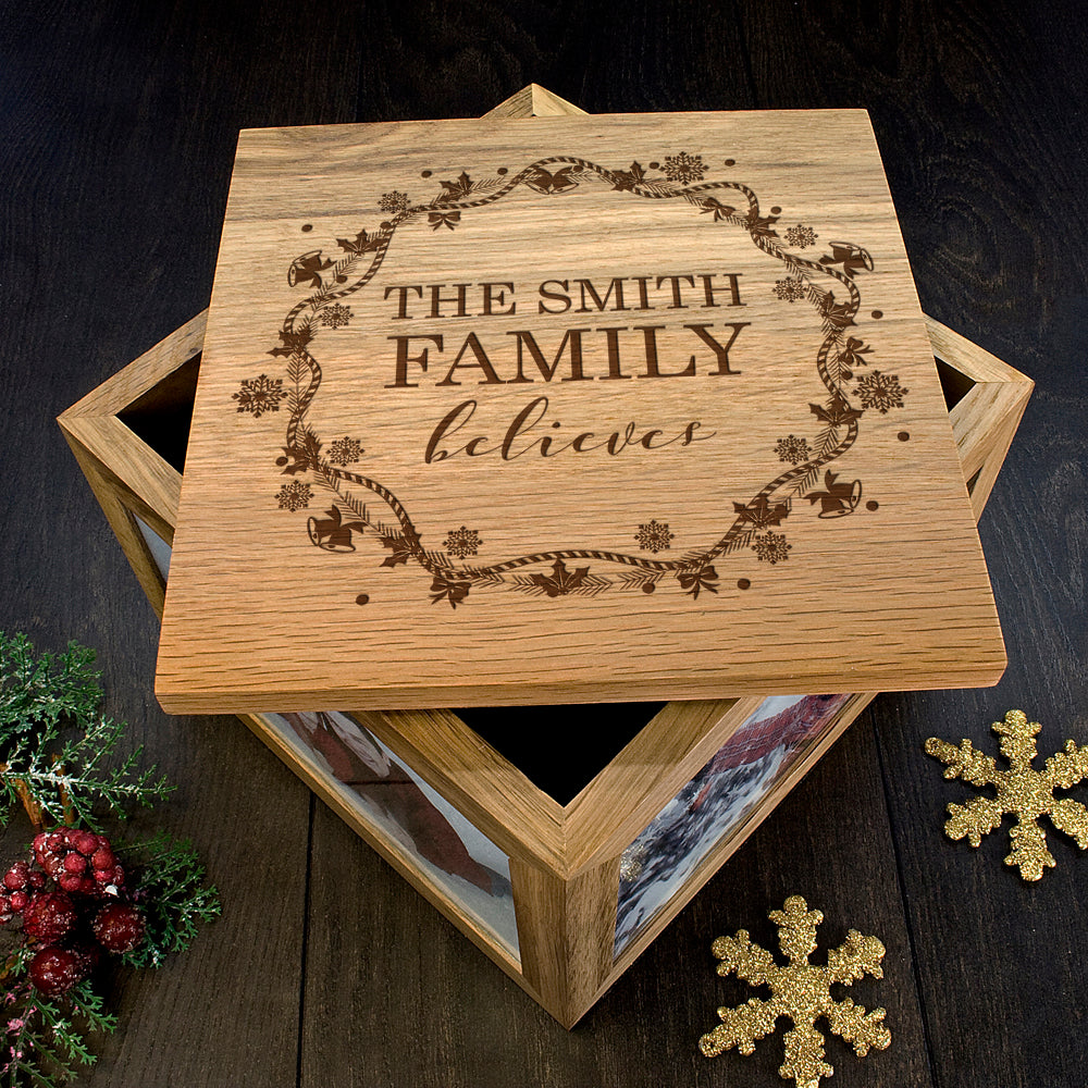 Personalised Our Family Believes Christmas Memory Photo Cube